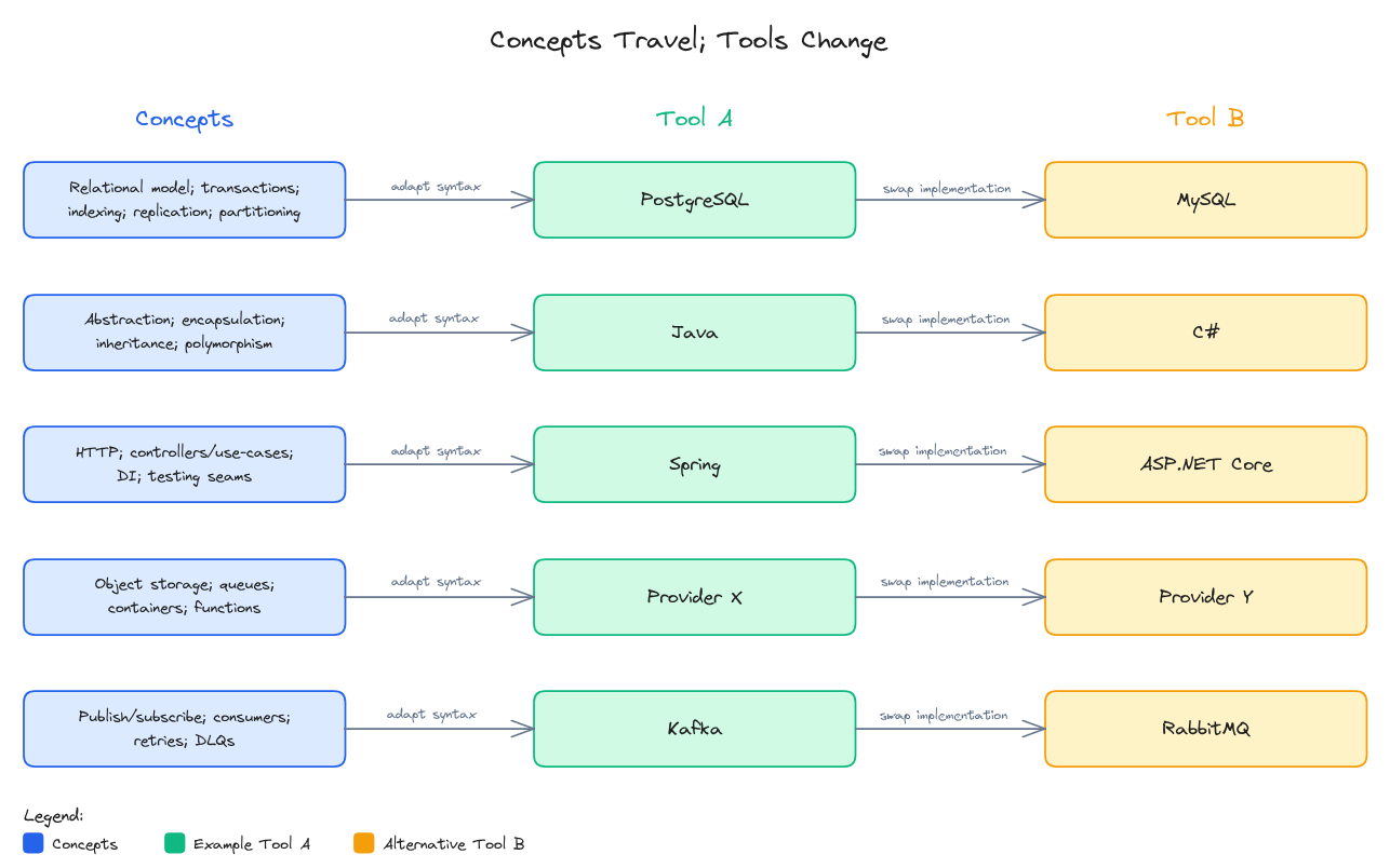 Concepts stay the same tools are replaceable